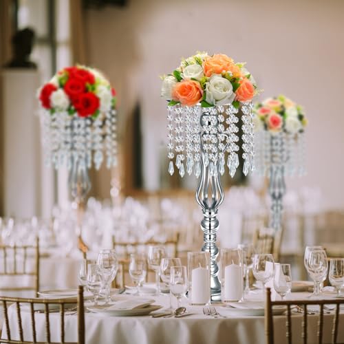 Tall Flower Stand with Chandelier Crystals for Weddings
