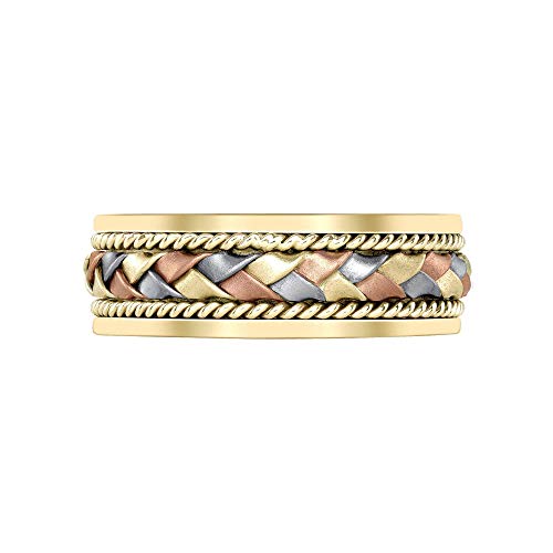 Tri Color Handmade Gold Braided Wedding Bands - Comfort Fit Wedding Rings