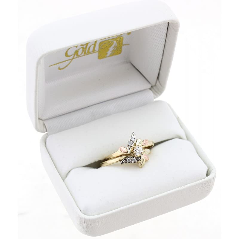 Yellow and Black Hills Gold Diamond Wedding Band Set