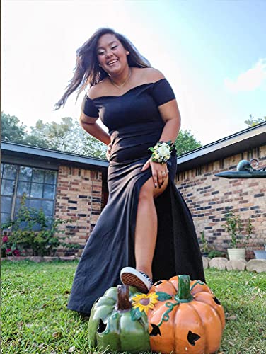 Off Shoulder High Split Long Black Evening Gown