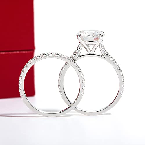 CADYNO 14K White Gold Moissanite Wedding Ring Set