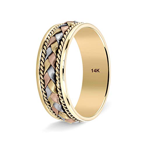 Tri Color Handmade Gold Braided Wedding Bands - Comfort Fit Wedding Rings