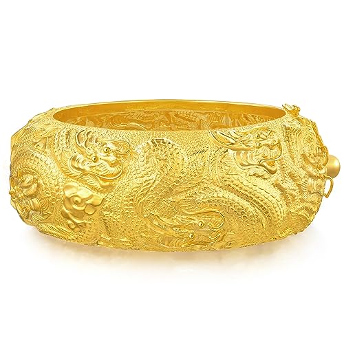 Gold Dragon and Phoenix Openable Cuff Bangle for Women