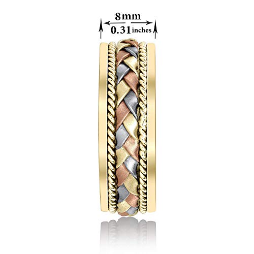 Tri Color Handmade Gold Braided Wedding Bands - Comfort Fit Wedding Rings