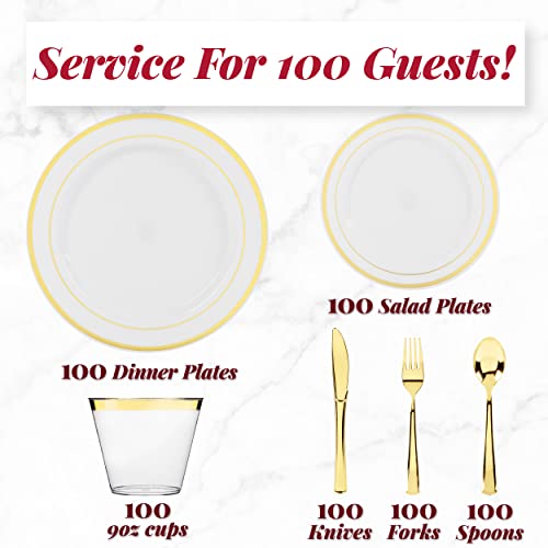 Gold Reusable Dinnerware Set for 100 Guests - 600pc