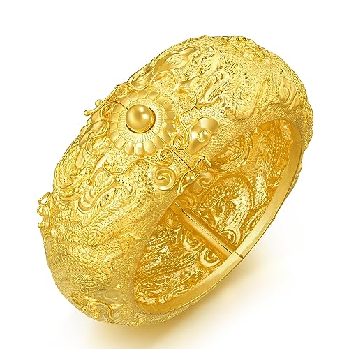 Gold Dragon and Phoenix Openable Cuff Bangle for Women