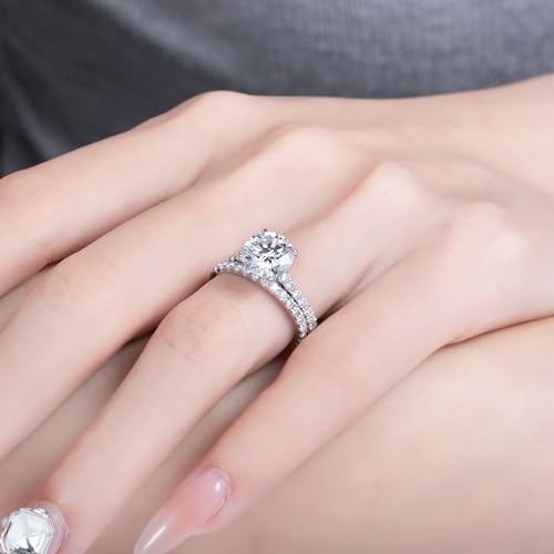 CADYNO 14K White Gold Moissanite Wedding Ring Set
