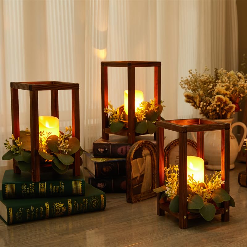 Rustic Wedding Lantern Centerpiece Set with LED Candles