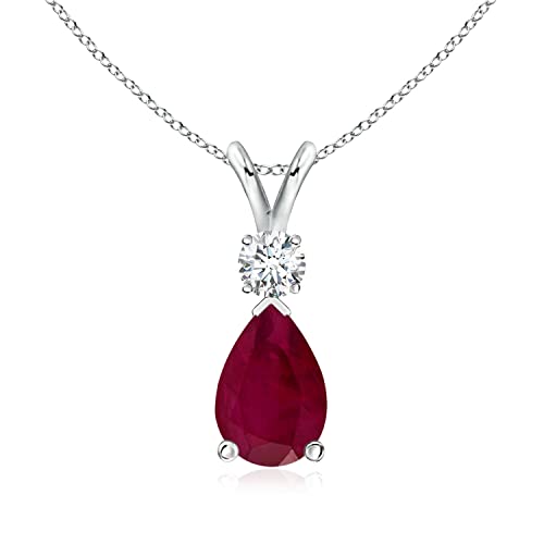 Ruby Teardrop Pendant Necklace with Diamond for Women