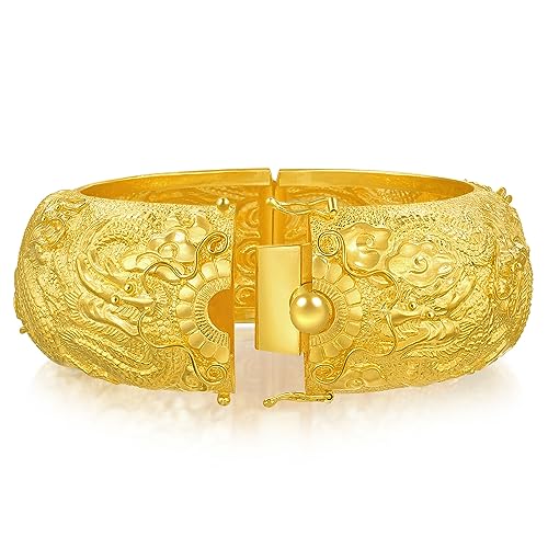 Gold Dragon and Phoenix Openable Cuff Bangle for Women