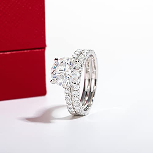 CADYNO 14K White Gold Moissanite Wedding Ring Set