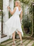 White Tea-Length V Neck Chiffon Bridal Party Dress