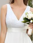 White Tea-Length V Neck Chiffon Bridal Party Dress