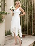 White Tea-Length V Neck Chiffon Bridal Party Dress