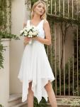 White Tea-Length V Neck Chiffon Bridal Party Dress