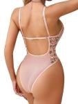 Floral Lace-Up Pink Teddy Lingerie Bodysuit