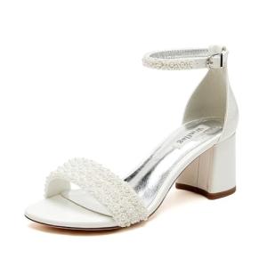Elegant Ivory Beaded Wedding Sandals with Ankle Strap