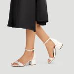 DREAM PAIRS White Low-Chunk Heel Sandal, Size 9