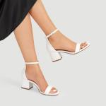DREAM PAIRS White Low-Chunk Heel Sandal, Size 9