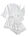 Elegant Floral Lace Silk Satin Pajama Set