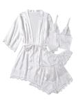 Elegant Floral Lace Silk Satin Pajama Set
