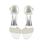 Pearl Block Heel Wedding Sandal with Ankle Strap