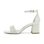 Pearl Block Heel Wedding Sandal with Ankle Strap