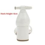 Pearl Block Heel Wedding Sandal with Ankle Strap