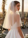 White 1 Tier Short Bridal Tulle Veil comb