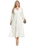 Ever-Pretty V Neck Tea Length Plus Size Wedding Dress