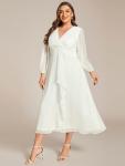 Ever-Pretty V Neck Tea Length Plus Size Wedding Dress