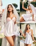 Avidlove White Satin Lace Chemise Nightgown