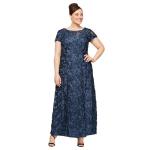 Navy A-Line Rosette Dress for Women's Plus-Size Wedding