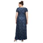 Navy A-Line Rosette Dress for Women's Plus-Size Wedding