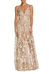Sidney Pink Floral Embellished Plunging Gown - Large