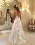 Ivory V-neck Lace Backless A-line Wedding Dress