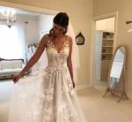 Ivory V-neck Lace Backless A-line Wedding Dress