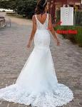Vintage Lace Applique Mermaid Wedding Dress, White, US12