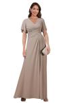 Taupe Lace V-Neck Tea-Length Mother of the Groom