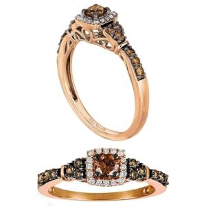LE VIAN White and Chocolate Diamond Cushion Halo Ring