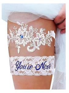 Lace and Crystal Bridal Garter Set - White