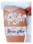 Lace and Crystal Bridal Garter Set - White