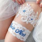 Lace and Crystal Bridal Garter Set - White