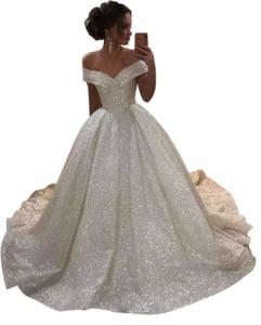 Yuxin Sparkly Off Shoulder Sequin Wedding Gown 2024