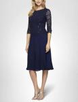 Navy tea length sequin dress by Alex Evenings