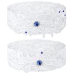 Bride Lace Wedding Garters Set with Blue Rhinestone