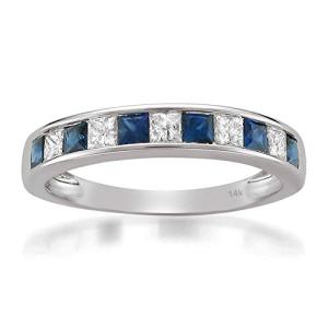 1 Carat Diamond Princess-cut Sapphire Wedding Band Ring