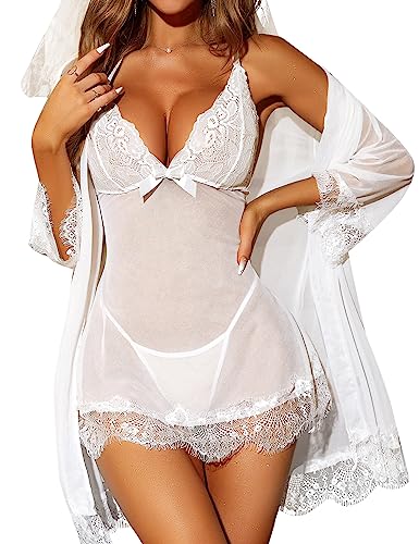 Elegant 3-Piece Bridal Lingerie Set with Kimono