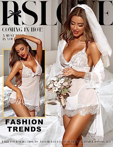 Elegant 3-Piece Bridal Lingerie Set with Kimono