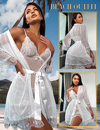 Elegant 3-Piece Bridal Lingerie Set with Kimono